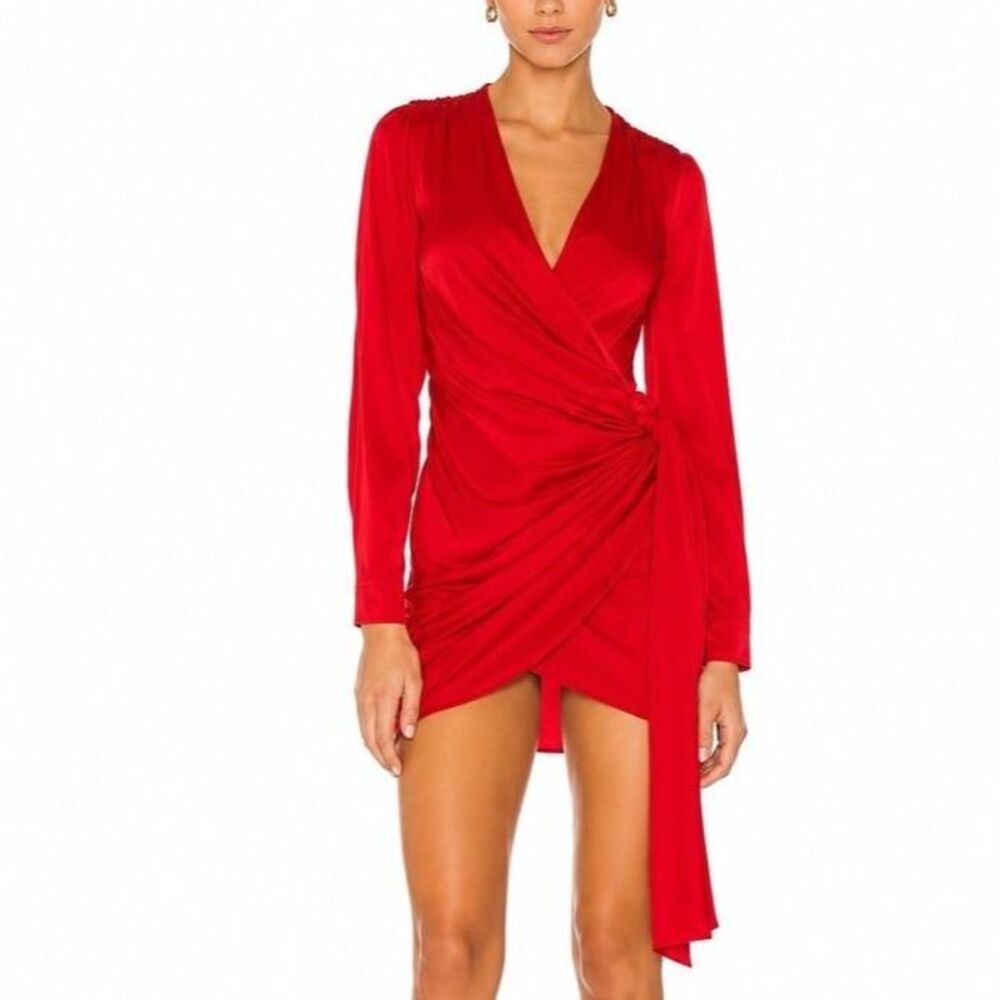 superdown Sophie Draped Mini Wrap Dress Women's Small Red Cocktail Chic Party